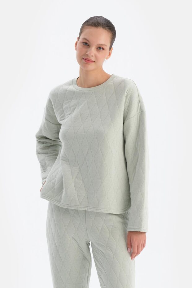 Açık Gri Kapitone Pijama Üstü - 1