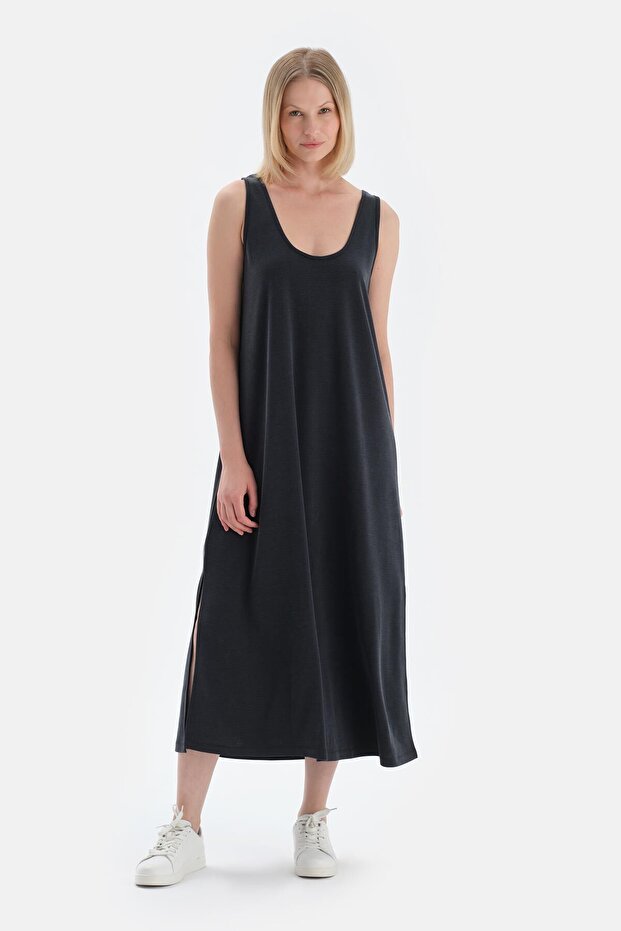 Siyah Askılı Modal Elbise - 4