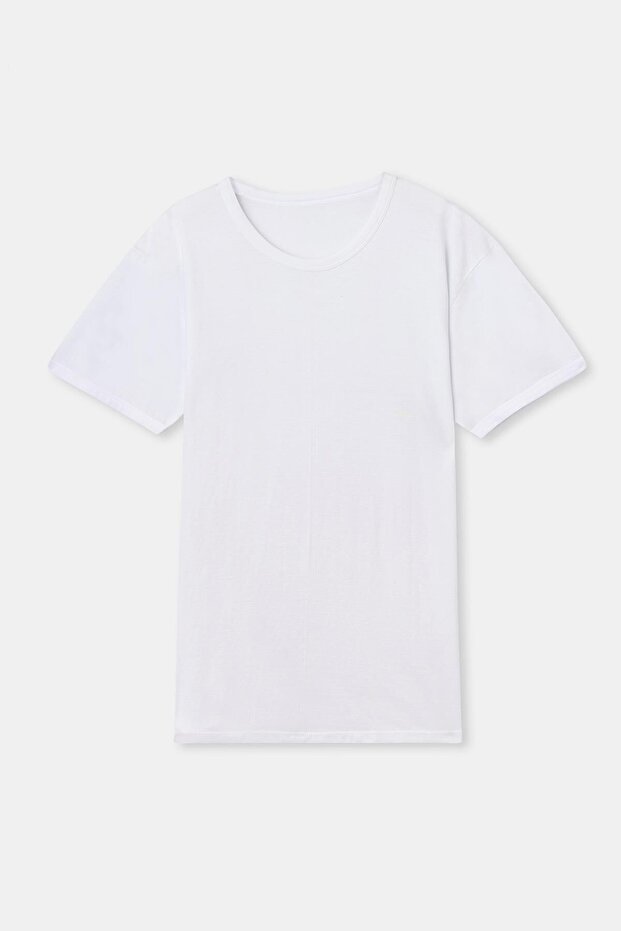 تي شيرت أبيض برقبة دائرية