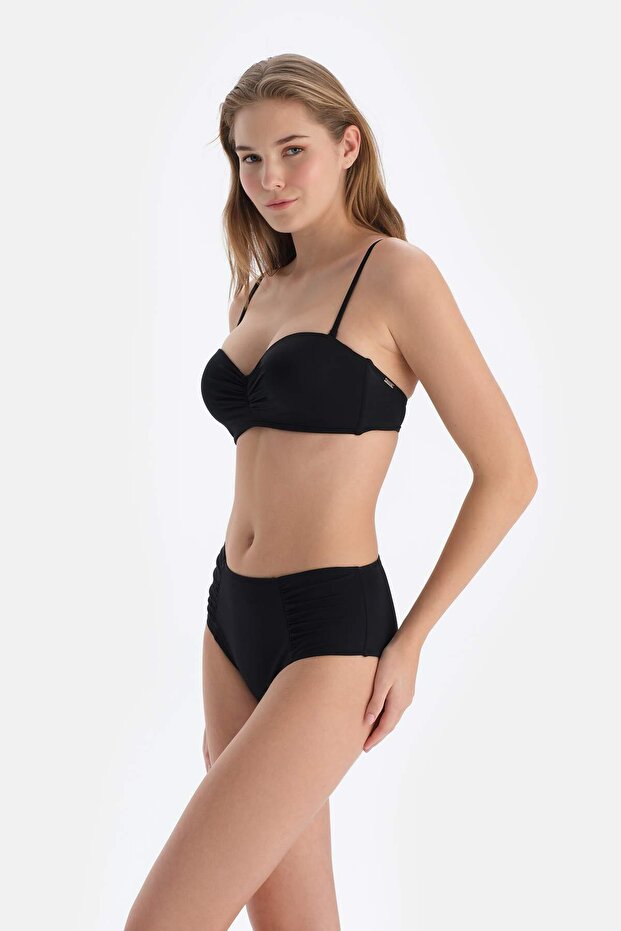 Siyah Yanı Drapeli Yüksel Bel Alt - 3