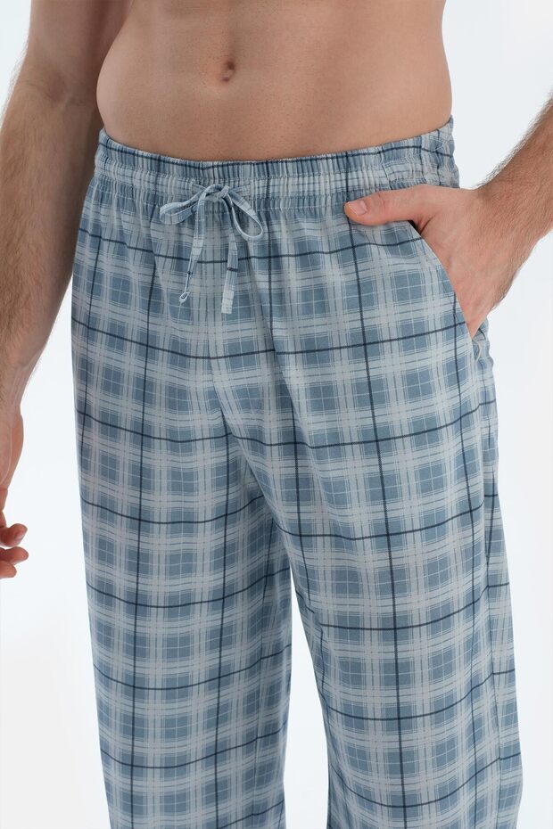 Mavi Ekoseli Penye Modal Basıc Pantolon - 5