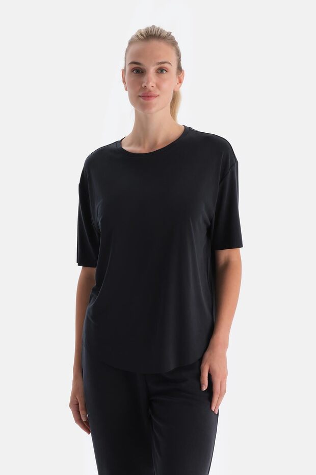 Siyah Kadın Modal Tişört - 1