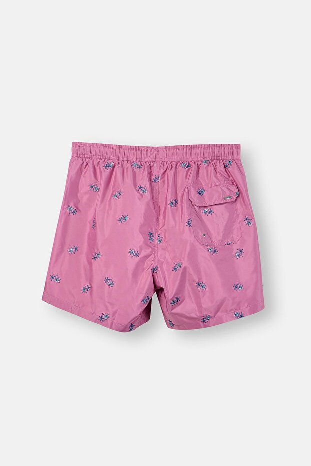 Pembe Palmiye Nakışlı Kısa Şort - 2