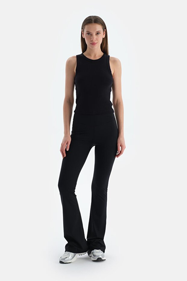 Siyah Kadın Ispanyol Paça Tayt - 1