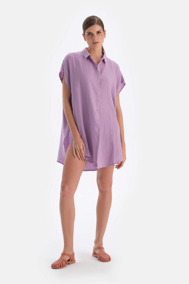 Mor Müslin Uzun Gömlek - 4