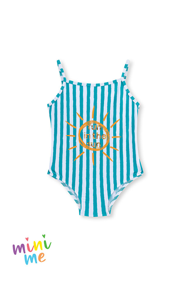 Green White Striped Swimsuit