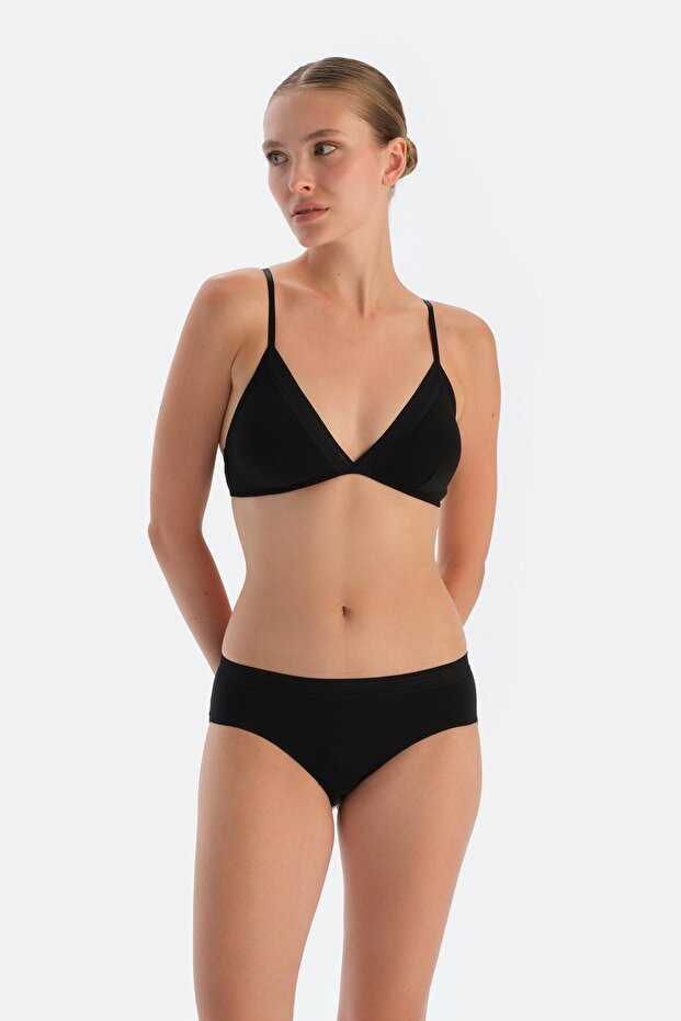 Siyah Basıc Bel Dantel Detaylı Hıpster Külot - 6