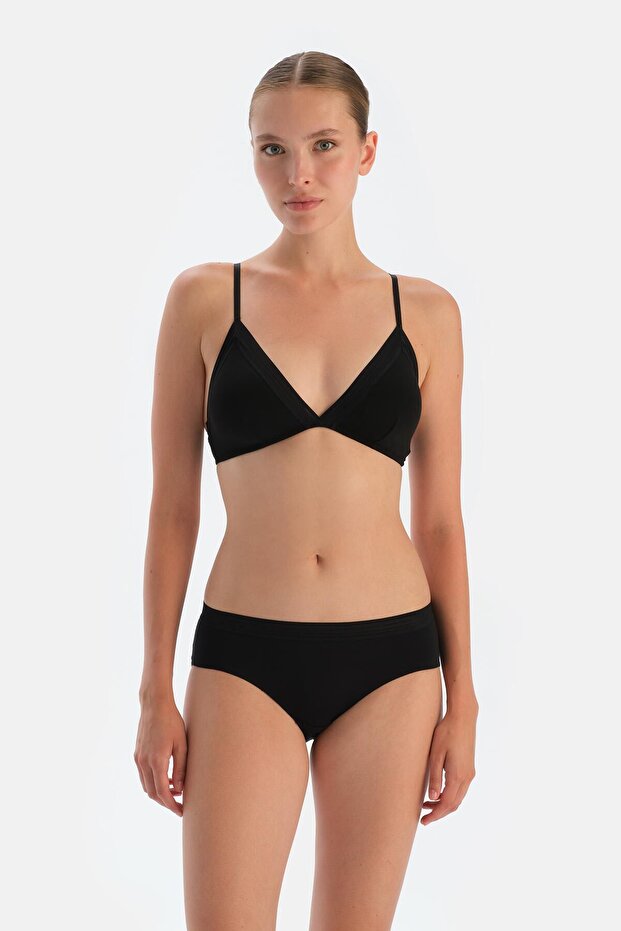 Siyah Basıc Bel Dantel Detaylı Hıpster Külot - 1