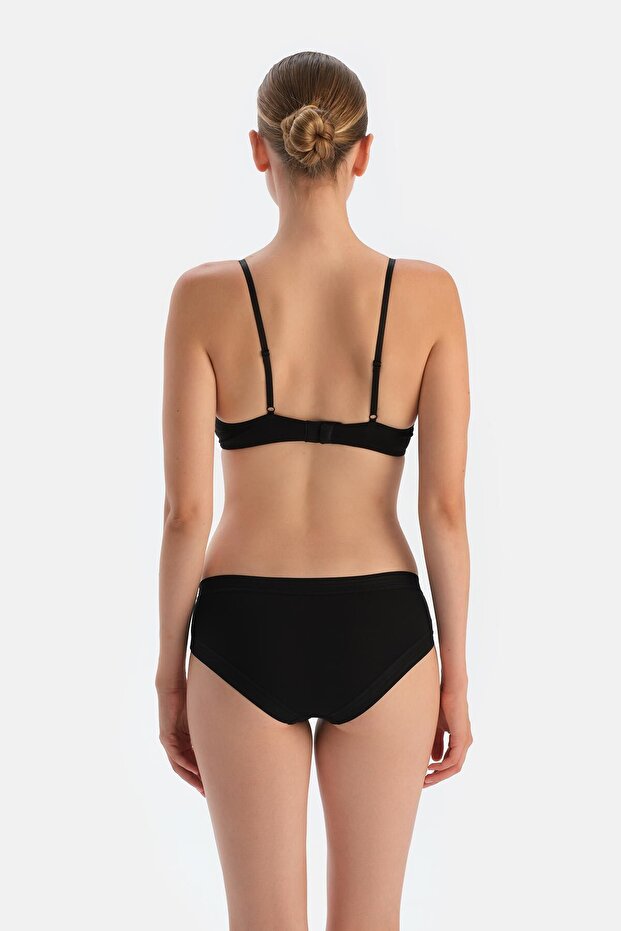 Siyah Basıc Bel Dantel Detaylı Hıpster Külot - 2