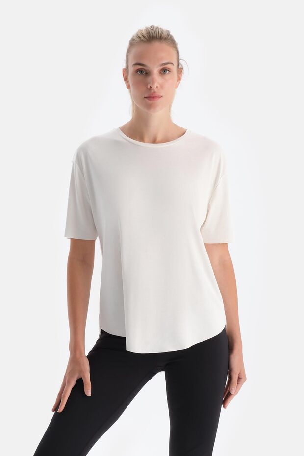 Ekru Kadın Modal Tişört - 1