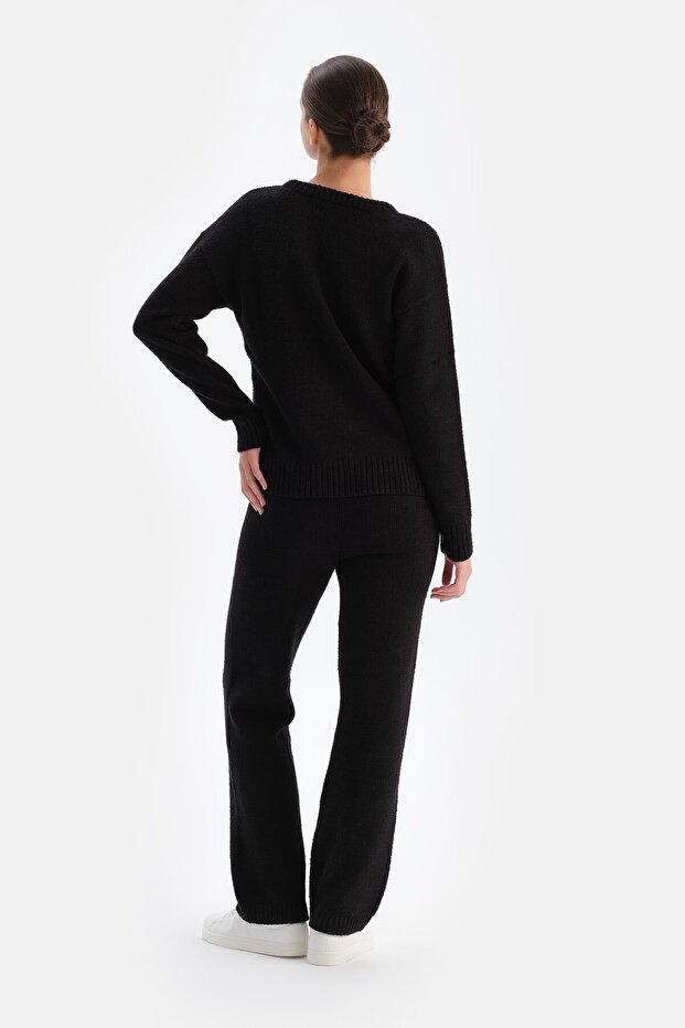 Siyah Geyik Baskılı Polar Sweatshırt - 2