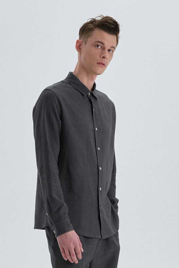 Antrasit Keten Gömlek - 1