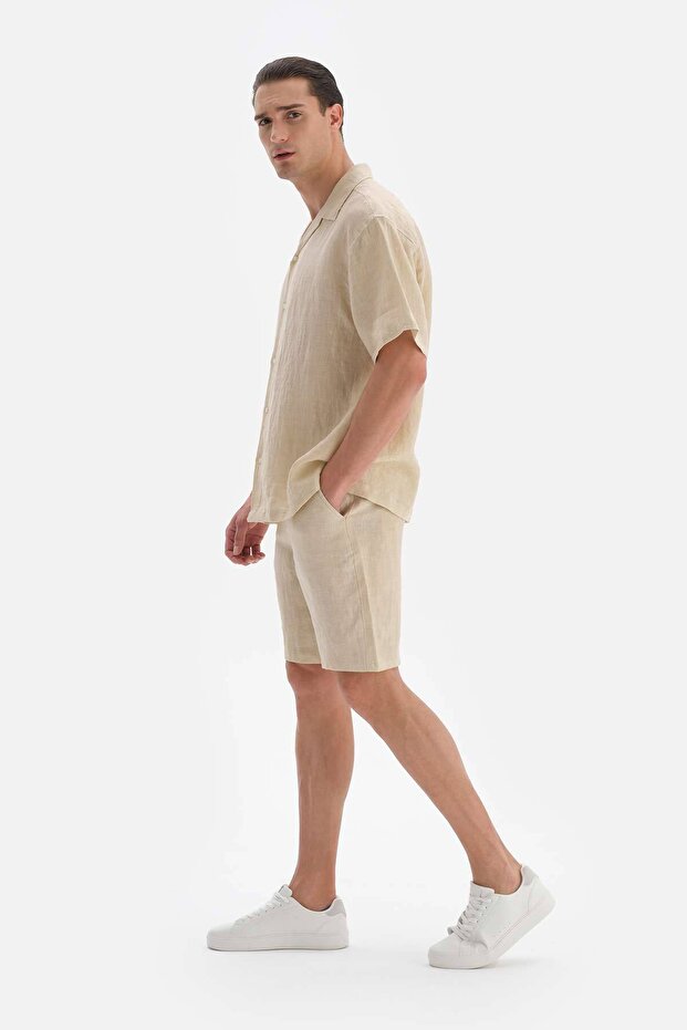 Bej Keten Kk. Gömlek - 3