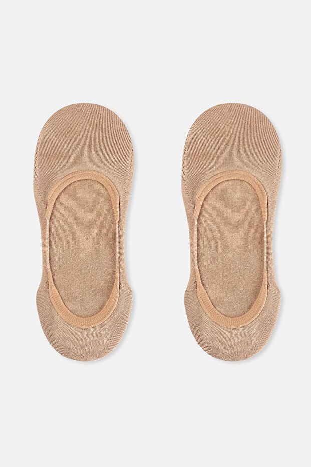 Bej Kadın 2'li Bambu Basıc Babet Çorap - 1