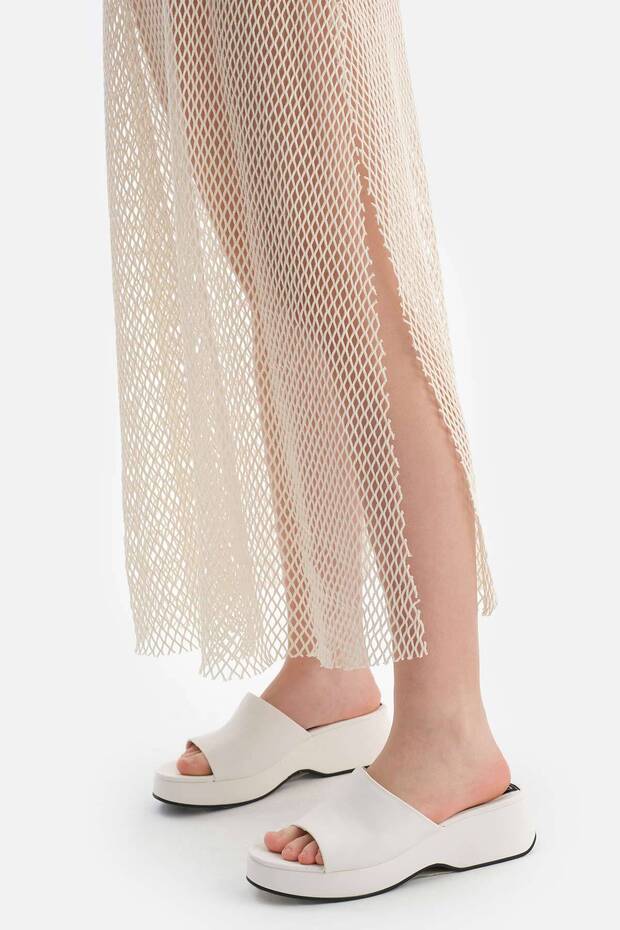 Ekru Uzun Kol Elbise - 7