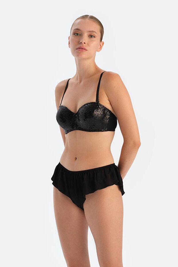 Black Sequined Strapless Bra - 3