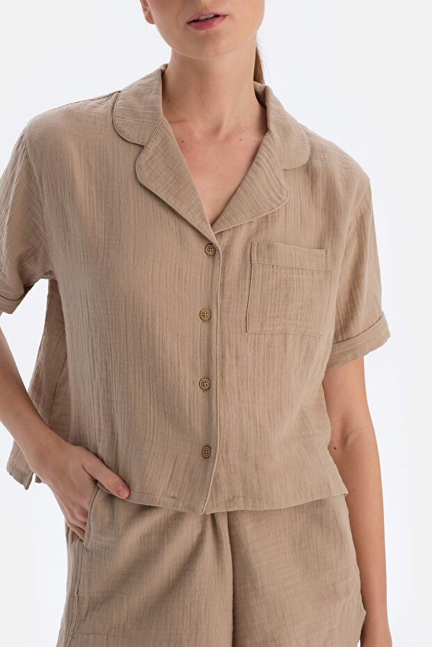 Bej Müslin Gömlek - 6