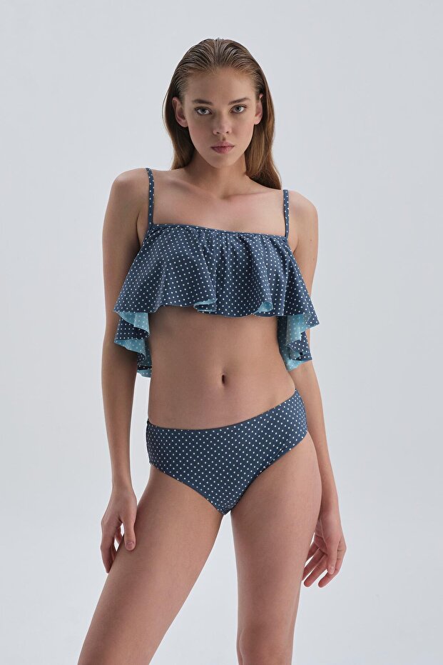 Marin Kaplı Volanlı Marin Bikini Üst - 1