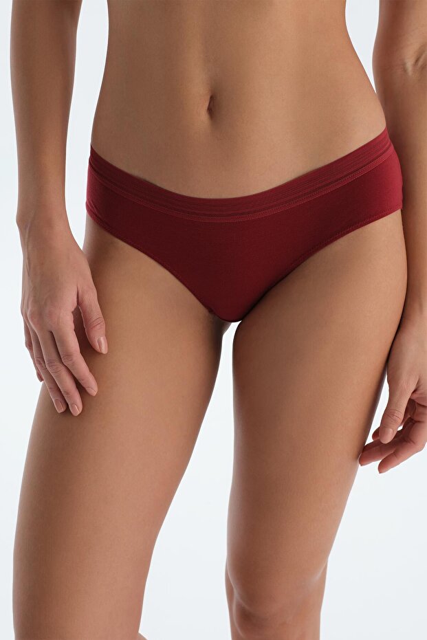 Bordo Basic Bel Dantel Detaylı Hipster Külot - 5