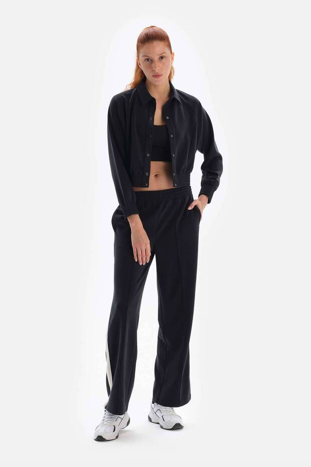 Siyah Kadın Ceket Düğmeli Cupro - 7