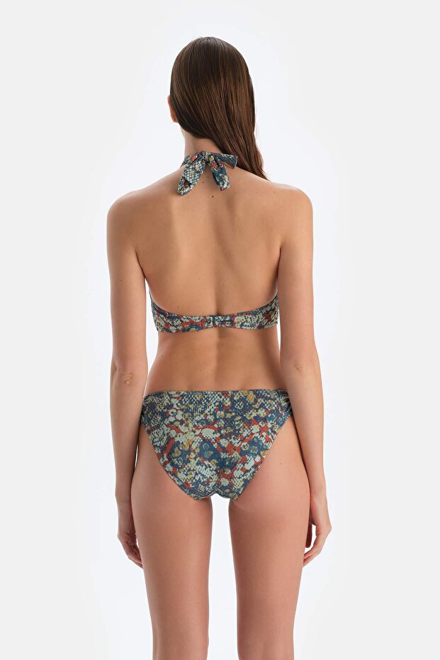 Kiremit-Mavi Halter Yaka Bikini Üst - 2
