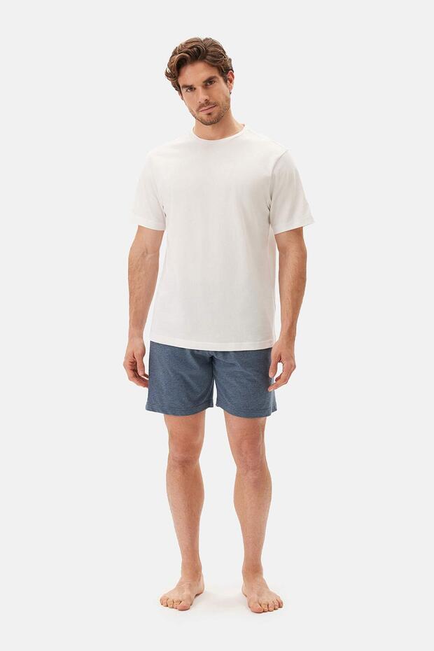 Lacivert Melanj Modal Örme Şort Pijama Altı - 4