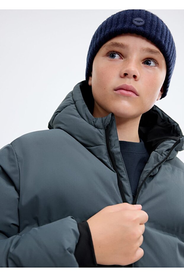 Kapüşonlu uzun kapitone anorak - 5