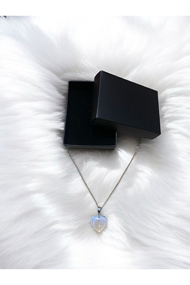 Heart Cut Moonstone Necklace, Natural Stone, Non-Tarnish Steel, Gift for Lover, Elegant Stylish Design