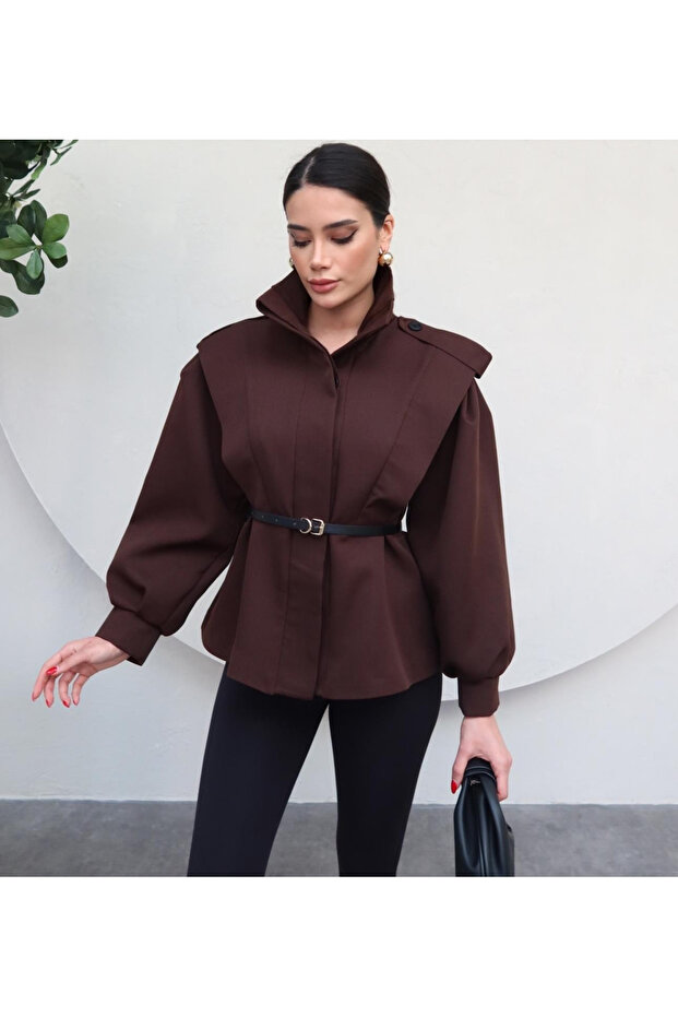 Acı Kahve Kemerli Kurtka - 1000 - 3