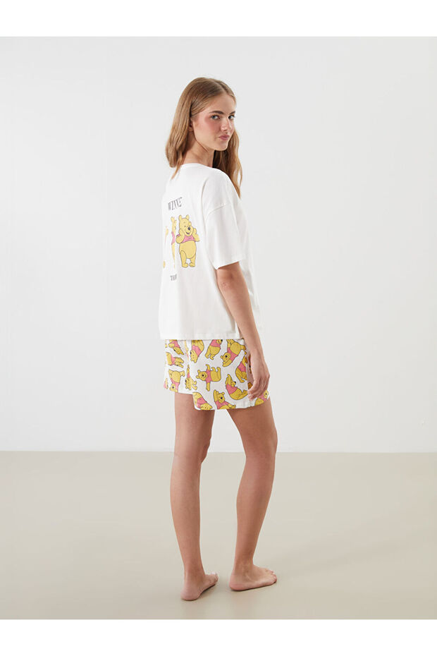 Ekru Winnie The Pooh Baskılı Kadın Şortlu Pijama Takımı - 2