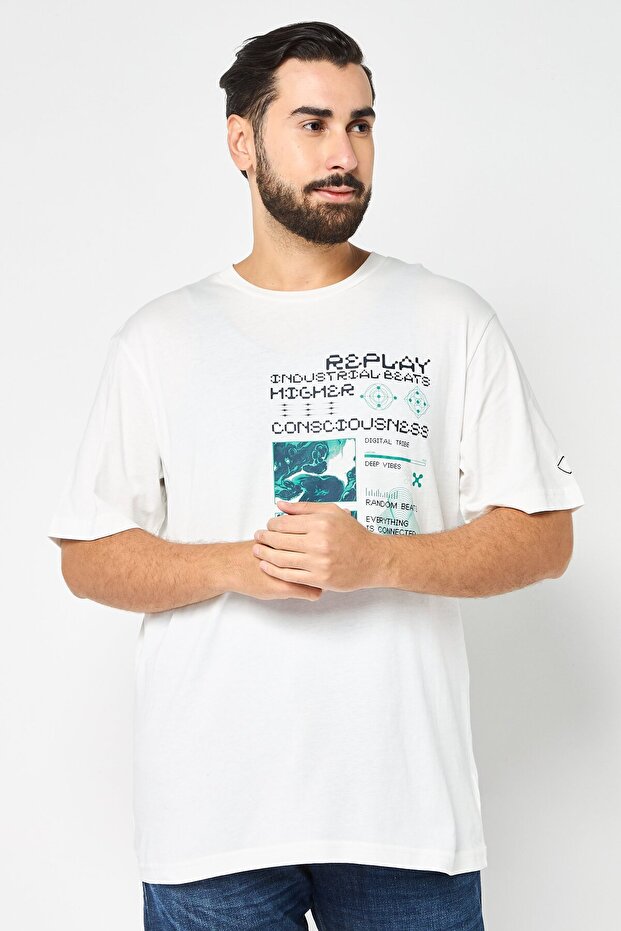 Men Crew Neck Short Sleeves Graphic Print T-Shirt, White