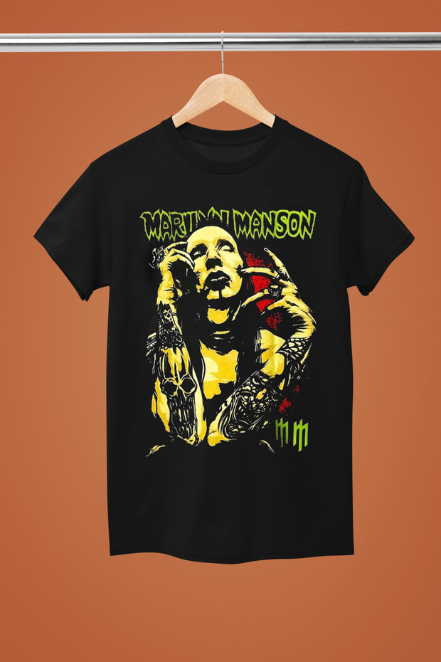 Marilyn Manson Printed Cotton Short Sleeve Regular Fit Rock Tshirt
