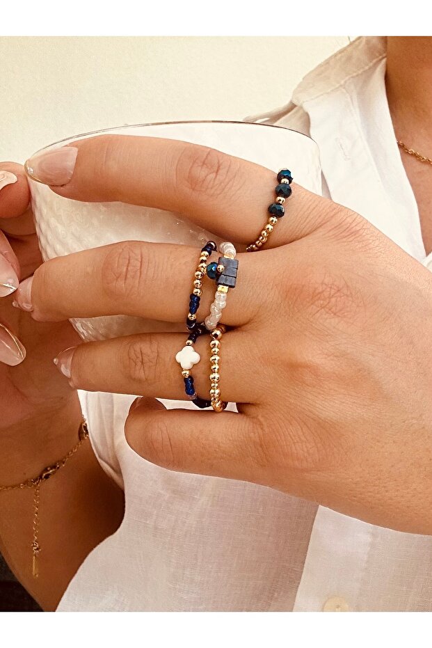 مجموعة مينيمال مكونة من 5 خواتم من الخرز - 1