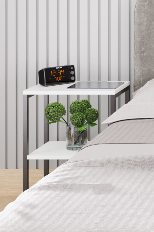 طاولة بجانب السرير بأرجل معدنية وطاولة جانبية - 5