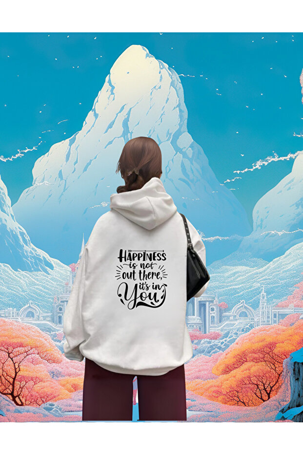 Happiness Printed Unisex White Sweatshirt