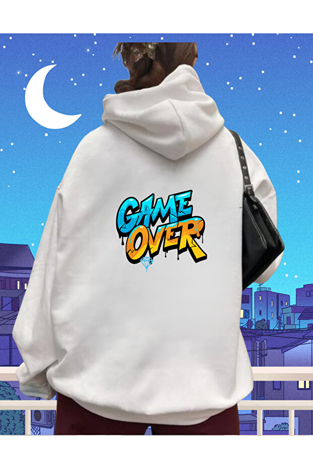 سويت شيرت أبيض مطبوع للجنسين من Game Over