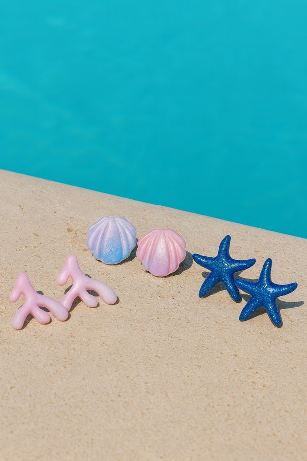 Handmade Summer Collection Sea Themed Earring Set – Starfish, Coral Branch, Seashell Design