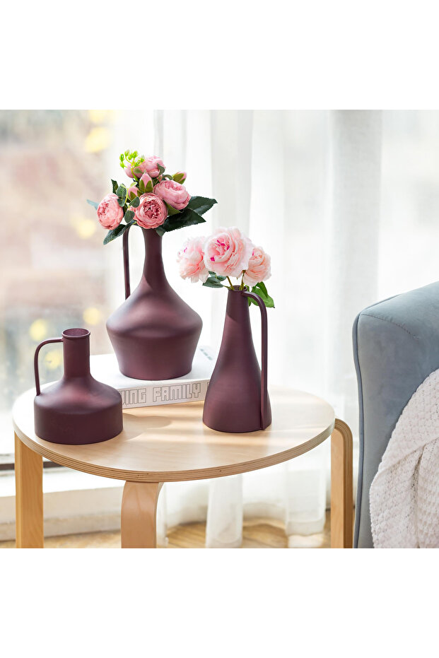 Rustic metal vase with thin RED handle - 3