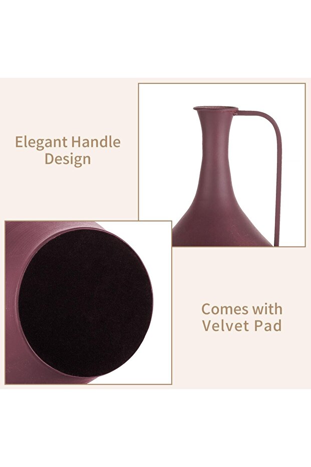 Rustic metal vase with thin RED handle - 5