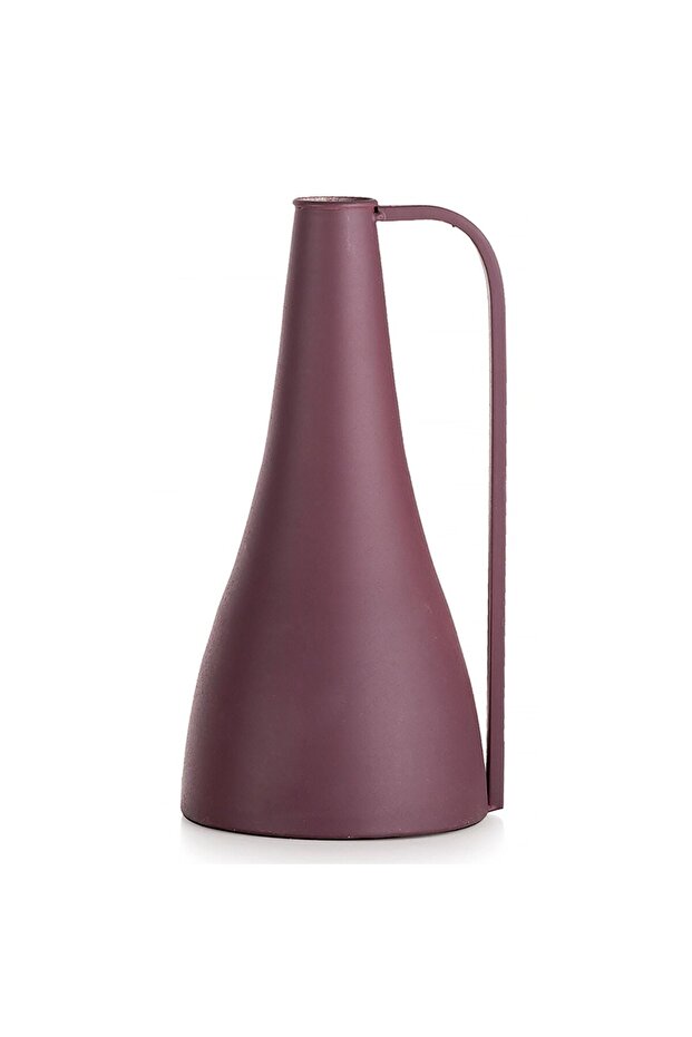 Rustic metal vase with thin RED handle - 1