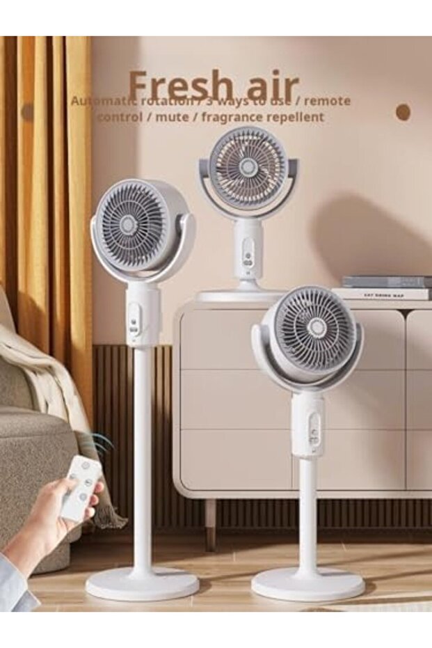 Rechargeable Fan with 90°+360° Rotation: Adjustable 3-Height Floor Fan with 5-Speed Quiet Air Circ - 6