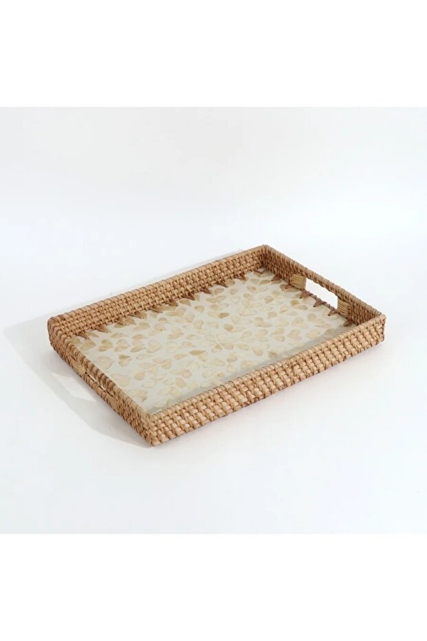 طقم صينية تقديم من الخيزران بقاعدة مزخرفة – قطعتين - 5