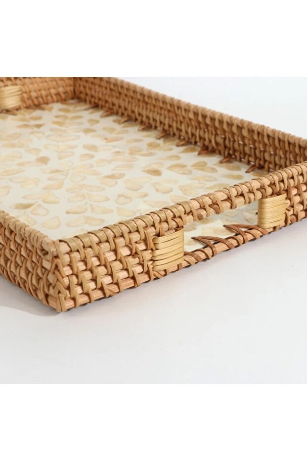 طقم صينية تقديم من الخيزران بقاعدة مزخرفة – قطعتين - 4