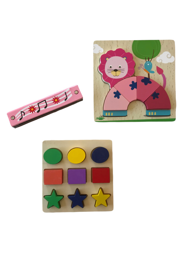 Wooden Toy Harmonica and Bultak Set 2 Pieces Bultak Puzzle and Children's Harmonica