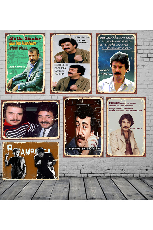Orhan Gencebay Müslüm Gürses Ferdi Tayfur Ve Azer Bülbül Temalı 7 Adet 20 x 30 MDF Duvar Tablosu - 1