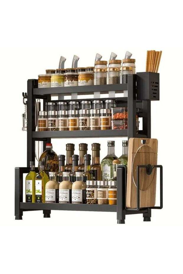 BLOOMING TIME 3-Tier Kitchen Countertop Organizer, Carbon Steel Spice Rack & Utensil Holder for Cho