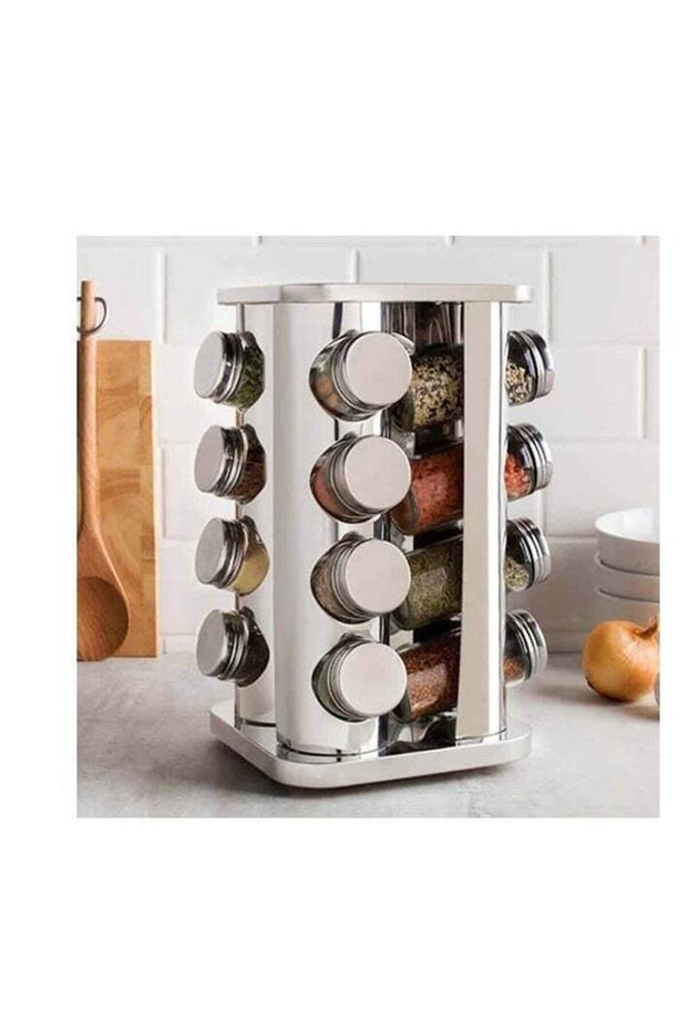 16pcs Jar Seasoning holder, condiment organizer, rotating base, 16pots, stainless steel and resista