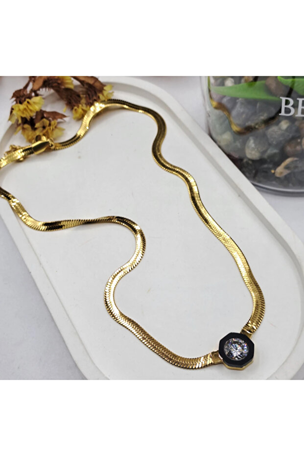 Serenay Leyla Model Gold Çelik Kolye 45 cm