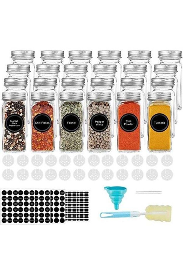 24 Pcs Glass Spice Jar Set, 120 ml Spice Container with Metal Cap
