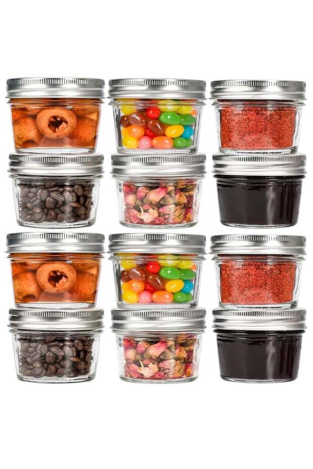 12Pcs 4oz Glass Jars With Lids,Small Jars Wide Mouth,Mini Canning Jars,Honey,Jam,Jelly,,Spice Jars